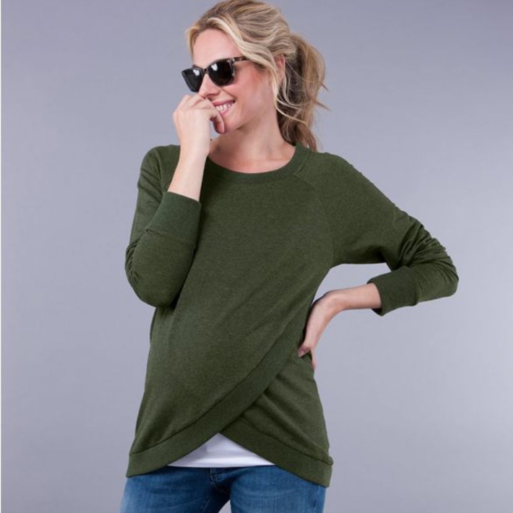 Seraphine Green Cotton Blend Maternity & Nursing Sweatshirt